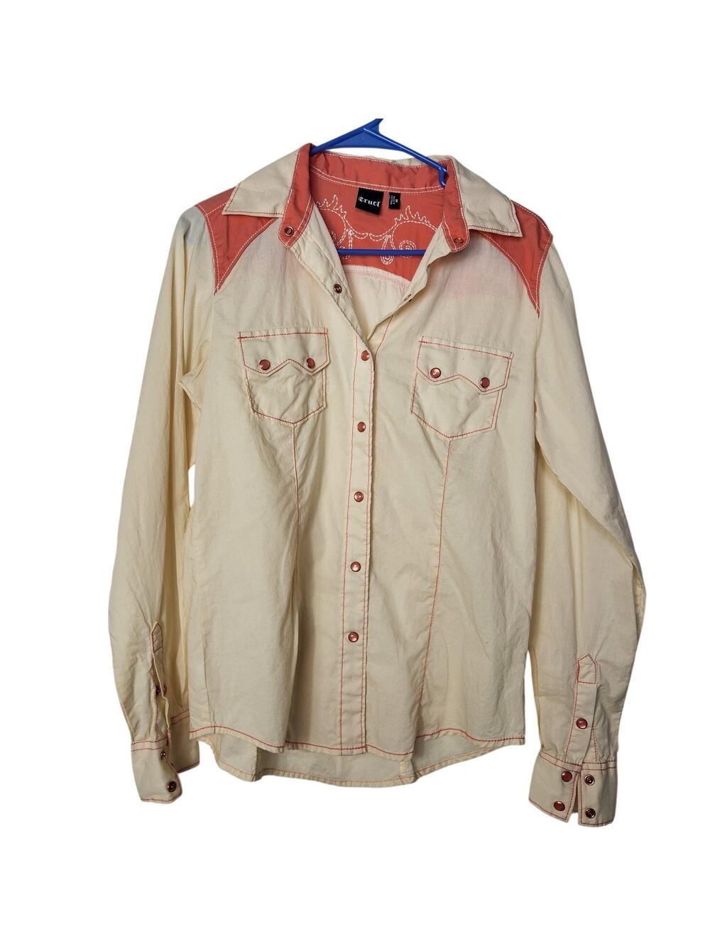 Cruel Cream Embroidered Long Sleeve Pearl Snap Western Button Up Shirt Medium